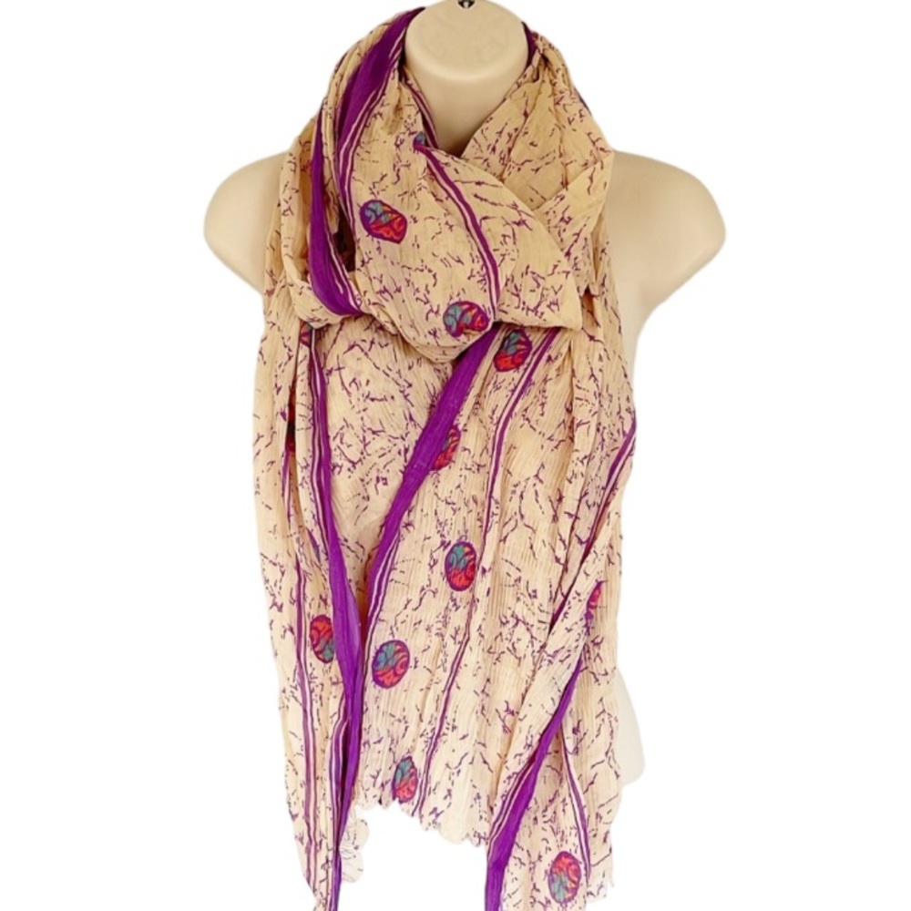 Vintage purple tan abstract print oversized scarf